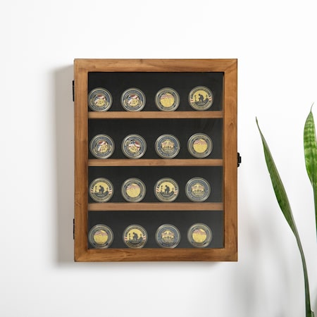 Flash Furniture Maverick 11x14 Solid Pine Medals Display Case w/3 Channel Grooved Removable Shelves in Rustic Brown HMHD-23M014YBN1-RSTBRN-1114-GG